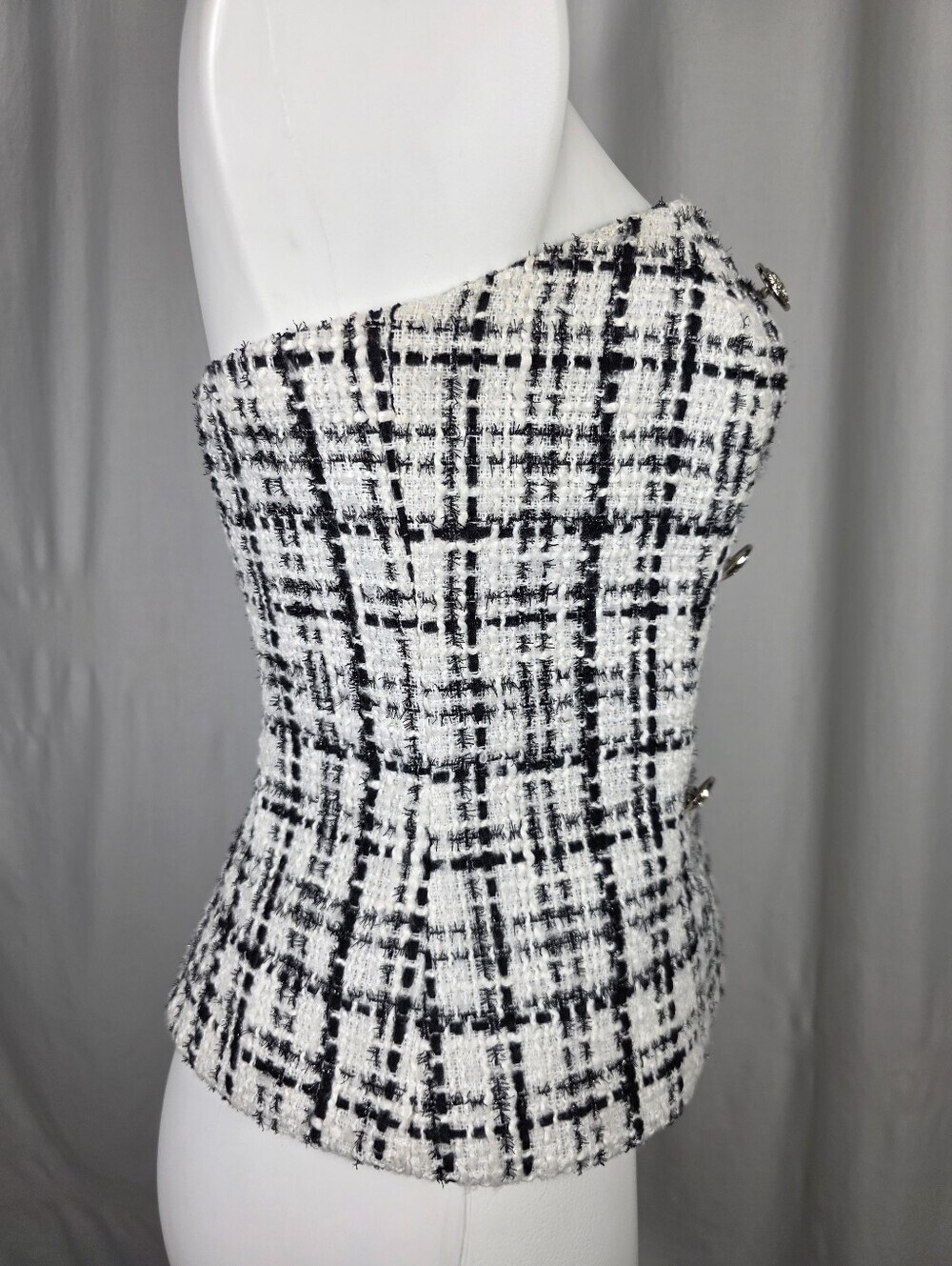 WHBM Tweed Bustier Top | Size 2 | NWOT | Black & White  Structured Corset - Picture 2 of 13